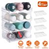 4 Tier Bottle Storage Holder 12 Bottles Transparent Stackable Bottle Organizer Standing Drink Holder Shelf for Kitchen Fridge Cabinet Pantry