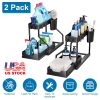2 Pack 2-Tier Under Sink Organizer L-Shape Sliding Cabinet Organizers Storage Shelves with 8 Removable Hooks 2 Hanging Cups for Bathroom Kitchen Offic