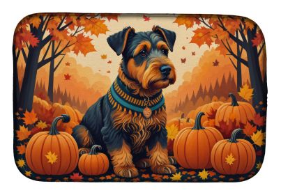 Airedale Terrier Fall Dish Drying Mat Absorbent Dish Drying Mat Pad for Kitchen Counter Dish Drainer Mat for Countertop, 14 x 21, Multicolor