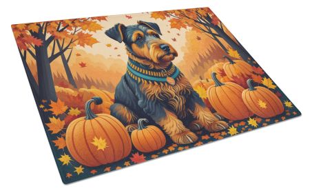 Airedale Terrier Fall Glass Cutting Board Large Decorative Tempered Glass Kitchen Cutting and Serving Board Large Size Chopping Board