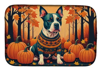 Pit Bull Terrier Fall Dish Drying Mat Absorbent Dish Drying Mat Pad for Kitchen Counter Dish Drainer Mat for Countertop, 14 x 21, Multicolor