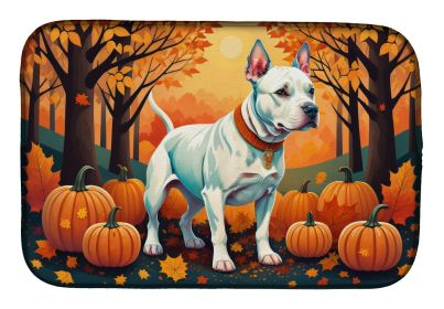 White Pit Bull Terrier Fall Dish Drying Mat Absorbent Dish Drying Mat Pad for Kitchen Counter Dish Drainer Mat for Countertop, 14 x 21, Multicolor