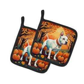 White Pit Bull Terrier Fall Pair of Pot Holders Kitchen Heat Resistant Pot Holders Sets Oven Hot Pads for Cooking Baking BBQ, 7 1/2 x 7 1/2