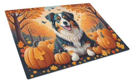 Australian Shepherd Terrier Fall Glass Cutting Board Large Decorative Tempered Glass Kitchen Cutting and Serving Board Large Size Chopping Board