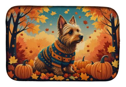 Australian Terrier Terrier Fall Dish Drying Mat Absorbent Dish Drying Mat Pad for Kitchen Counter Dish Drainer Mat for Countertop, 14 x 21, Multicolor