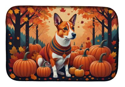 Red Basenji Fall Dish Drying Mat Absorbent Dish Drying Mat Pad for Kitchen Counter Dish Drainer Mat for Countertop, 14 x 21, Multicolor