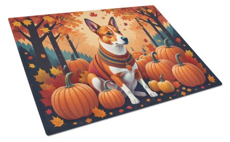 Red Basenji Fall Glass Cutting Board Large Decorative Tempered Glass Kitchen Cutting and Serving Board Large Size Chopping Board