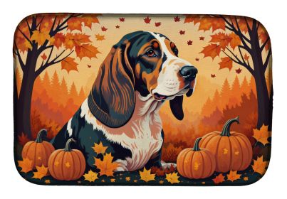 Basset Hound Fall Dish Drying Mat Absorbent Dish Drying Mat Pad for Kitchen Counter Dish Drainer Mat for Countertop, 14 x 21, Multicolor