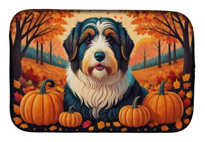 Bearded Collie Fall Dish Drying Mat Absorbent Dish Drying Mat Pad for Kitchen Counter Dish Drainer Mat for Countertop, 14 x 21, Multicolor