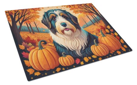 Bearded Collie Fall Glass Cutting Board Large Decorative Tempered Glass Kitchen Cutting and Serving Board Large Size Chopping Board