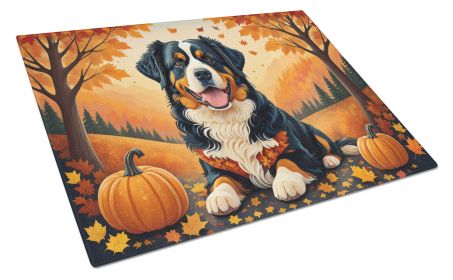 Bernese Mountain Dog Fall Glass Cutting Board Large Decorative Tempered Glass Kitchen Cutting and Serving Board Large Size Chopping Board
