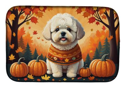 Bichon Frise Fall Dish Drying Mat Absorbent Dish Drying Mat Pad for Kitchen Counter Dish Drainer Mat for Countertop, 14 x 21, Multicolor