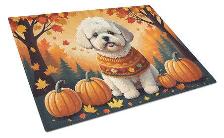Bichon Frise Fall Glass Cutting Board Large Decorative Tempered Glass Kitchen Cutting and Serving Board Large Size Chopping Board