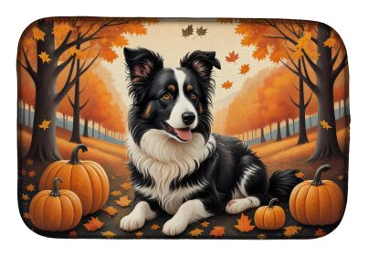 Border Collie Fall Dish Drying Mat Absorbent Dish Drying Mat Pad for Kitchen Counter Dish Drainer Mat for Countertop, 14 x 21, Multicolor