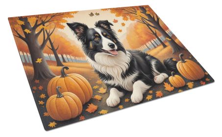 Border Collie Fall Glass Cutting Board Large Decorative Tempered Glass Kitchen Cutting and Serving Board Large Size Chopping Board