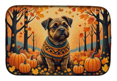 Border Terrier Fall Dish Drying Mat Absorbent Dish Drying Mat Pad for Kitchen Counter Dish Drainer Mat for Countertop, 14 x 21, Multicolor
