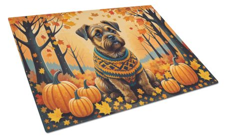Border Terrier Fall Glass Cutting Board Large Decorative Tempered Glass Kitchen Cutting and Serving Board Large Size Chopping Board