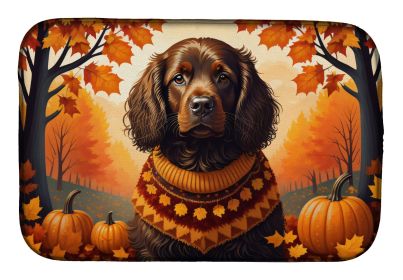 Boykin Spaniel Fall Dish Drying Mat Absorbent Dish Drying Mat Pad for Kitchen Counter Dish Drainer Mat for Countertop, 14 x 21, Multicolor