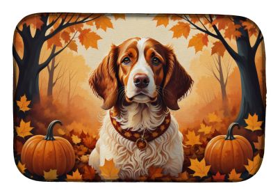 Brittany Spaniel Fall Dish Drying Mat Absorbent Dish Drying Mat Pad for Kitchen Counter Dish Drainer Mat for Countertop, 14 x 21, Multicolor
