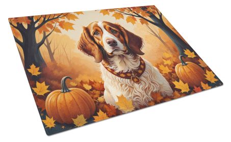 Brittany Spaniel Fall Glass Cutting Board Large Decorative Tempered Glass Kitchen Cutting and Serving Board Large Size Chopping Board