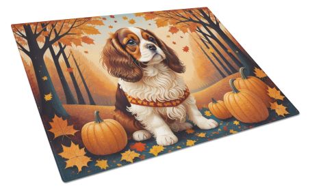Cavalier Spaniel Fall Glass Cutting Board Large Decorative Tempered Glass Kitchen Cutting and Serving Board Large Size Chopping Board