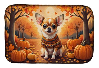Chihuahua Fall Dish Drying Mat Absorbent Dish Drying Mat Pad for Kitchen Counter Dish Drainer Mat for Countertop, 14 x 21, Multicolor