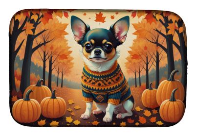 Tricolor Chihuahua Fall Dish Drying Mat Absorbent Dish Drying Mat Pad for Kitchen Counter Dish Drainer Mat for Countertop, 14 x 21, Multicolor