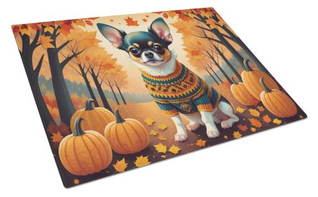 Tricolor Chihuahua Fall Glass Cutting Board Large Decorative Tempered Glass Kitchen Cutting and Serving Board Large Size Chopping Board