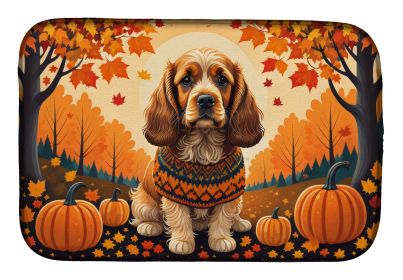 Cocker Spaniel Fall Dish Drying Mat Absorbent Dish Drying Mat Pad for Kitchen Counter Dish Drainer Mat for Countertop, 14 x 21, Multicolor