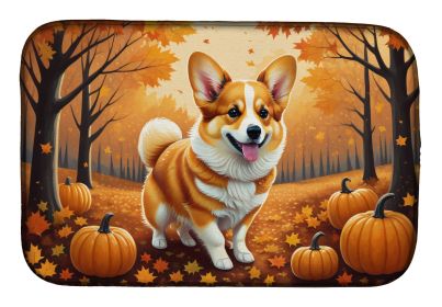 Corgi Fall Dish Drying Mat Absorbent Dish Drying Mat Pad for Kitchen Counter Dish Drainer Mat for Countertop, 14 x 21, Multicolor