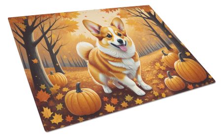 Corgi Fall Glass Cutting Board Large Decorative Tempered Glass Kitchen Cutting and Serving Board Large Size Chopping Board