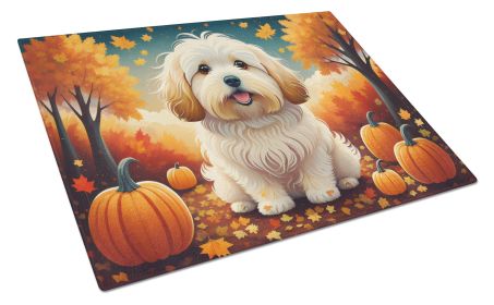 Coton De Tulear Fall Glass Cutting Board Large Decorative Tempered Glass Kitchen Cutting and Serving Board Large Size Chopping Board