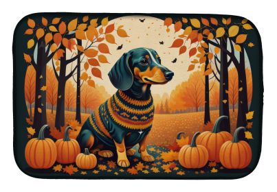 Dachshund Fall Dish Drying Mat Absorbent Dish Drying Mat Pad for Kitchen Counter Dish Drainer Mat for Countertop, 14 x 21, Multicolor