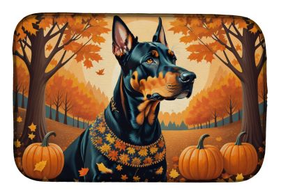 Doberman Pinscher Fall Dish Drying Mat Absorbent Dish Drying Mat Pad for Kitchen Counter Dish Drainer Mat for Countertop, 14 x 21, Multicolor