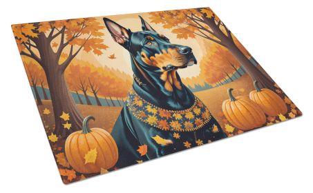 Doberman Pinscher Fall Glass Cutting Board Large Decorative Tempered Glass Kitchen Cutting and Serving Board Large Size Chopping Board