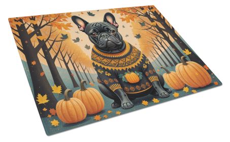 Black French Bulldog Fall Glass Cutting Board Large Decorative Tempered Glass Kitchen Cutting and Serving Board Large Size Chopping Board