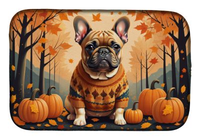 Fawn French Bulldog Fall Dish Drying Mat Absorbent Dish Drying Mat Pad for Kitchen Counter Dish Drainer Mat for Countertop, 14 x 21, Multicolor