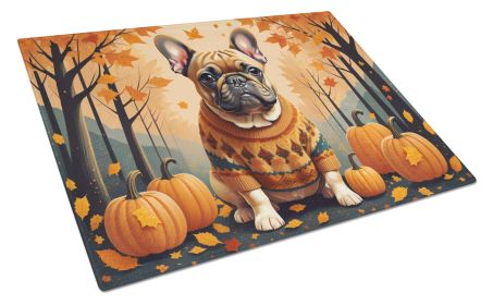 Fawn French Bulldog Fall Glass Cutting Board Large Decorative Tempered Glass Kitchen Cutting and Serving Board Large Size Chopping Board