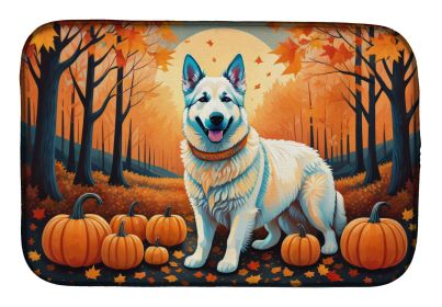 White German Shepherd Fall Dish Drying Mat Absorbent Dish Drying Mat Pad for Kitchen Counter Dish Drainer Mat for Countertop, 14 x 21, Multicolor