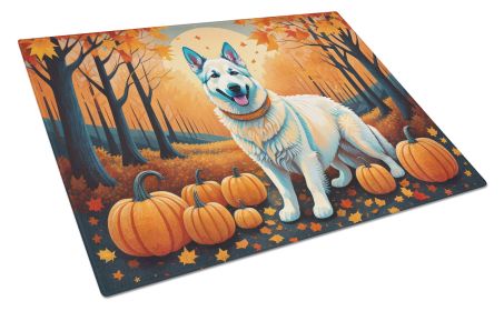 White German Shepherd Fall Glass Cutting Board Large Decorative Tempered Glass Kitchen Cutting and Serving Board Large Size Chopping Board