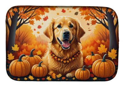 Golden Retriever Fall Dish Drying Mat Absorbent Dish Drying Mat Pad for Kitchen Counter Dish Drainer Mat for Countertop, 14 x 21, Multicolor