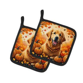 Golden Retriever Fall Pair of Pot Holders Kitchen Heat Resistant Pot Holders Sets Oven Hot Pads for Cooking Baking BBQ, 7 1/2 x 7 1/2