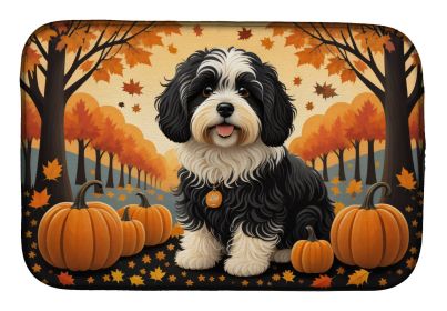 Havanese Fall Dish Drying Mat Absorbent Dish Drying Mat Pad for Kitchen Counter Dish Drainer Mat for Countertop, 14 x 21, Multicolor