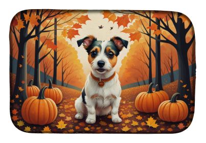 Jack Russell Terrier Fall Dish Drying Mat Absorbent Dish Drying Mat Pad for Kitchen Counter Dish Drainer Mat for Countertop, 14 x 21, Multicolor