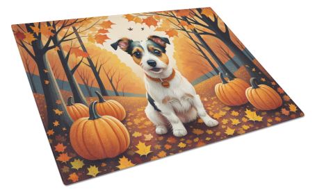 Jack Russell Terrier Fall Glass Cutting Board Large Decorative Tempered Glass Kitchen Cutting and Serving Board Large Size Chopping Board