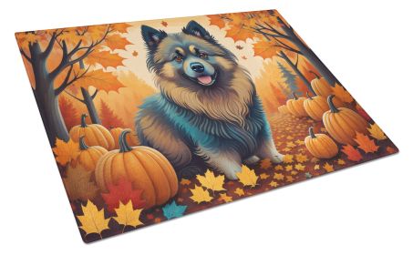 Keeshond Fall Glass Cutting Board Large Decorative Tempered Glass Kitchen Cutting and Serving Board Large Size Chopping Board