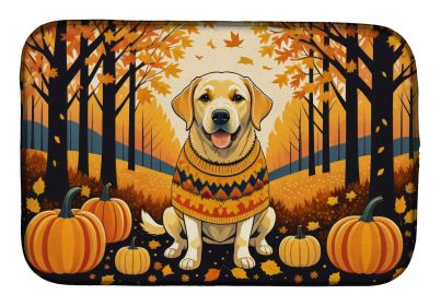 Yellow Labrador Retriever Fall Dish Drying Mat Absorbent Dish Drying Mat Pad for Kitchen Counter Dish Drainer Mat for Countertop, 14 x 21, Multicolor