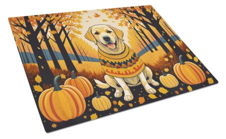 Yellow Labrador Retriever Fall Glass Cutting Board Large Decorative Tempered Glass Kitchen Cutting and Serving Board Large Size Chopping Board