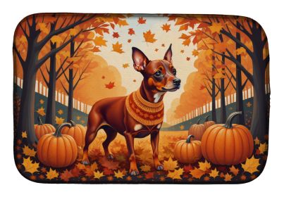 Red Miniature Pinscher Fall Dish Drying Mat Absorbent Dish Drying Mat Pad for Kitchen Counter Dish Drainer Mat for Countertop, 14 x 21, Multicolor