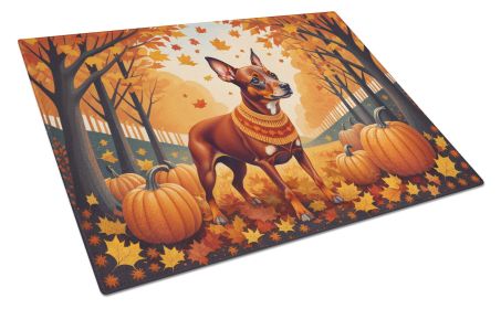 Red Miniature Pinscher Fall Glass Cutting Board Large Decorative Tempered Glass Kitchen Cutting and Serving Board Large Size Chopping Board